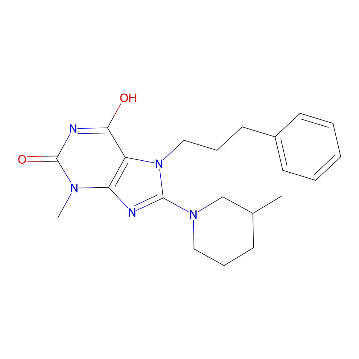 3-Methyl-8-(3-methylpiperidin-1-yl)-7-(3-phenylpropyl)purine-2,6-dione molecular structure, CAS 579442-23-2