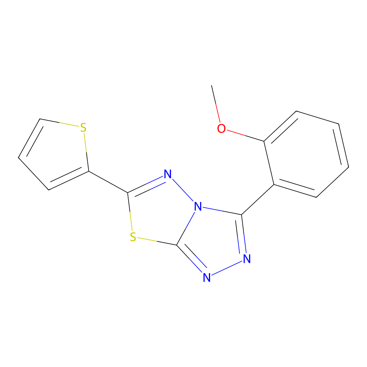 3-(2-Methoxyphenyl)-6-thiophen-2-yl-[1,2,4]triazolo[3,4-b][1,3,4]thiadiazole molecular structure, CAS 579442-28-7