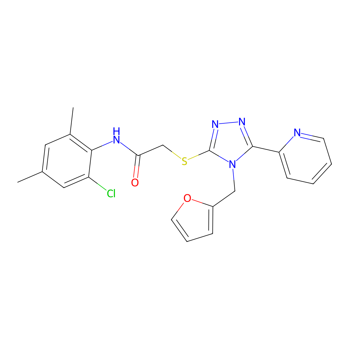 N-(2-chloro-4,6-dimethylphenyl)-2-{[4-(furan-2-ylmethyl)-5-(pyridin-2-yl)-4H-1,2,4-triazol-3-yl]sulfanyl}acetamide molecular structure, CAS 579442-36-7
