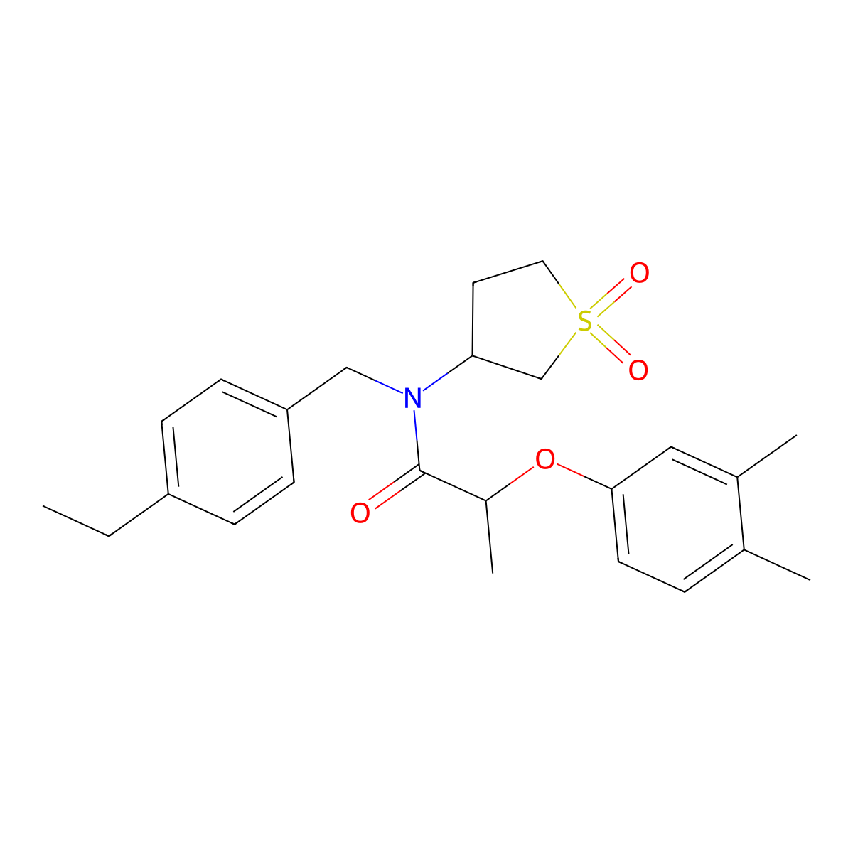 2-(3,4-dimethylphenoxy)-N-(1,1-dioxothiolan-3-yl)-N-[(4-ethylphenyl)methyl]propanamide molecular structure, CAS 579442-56-1