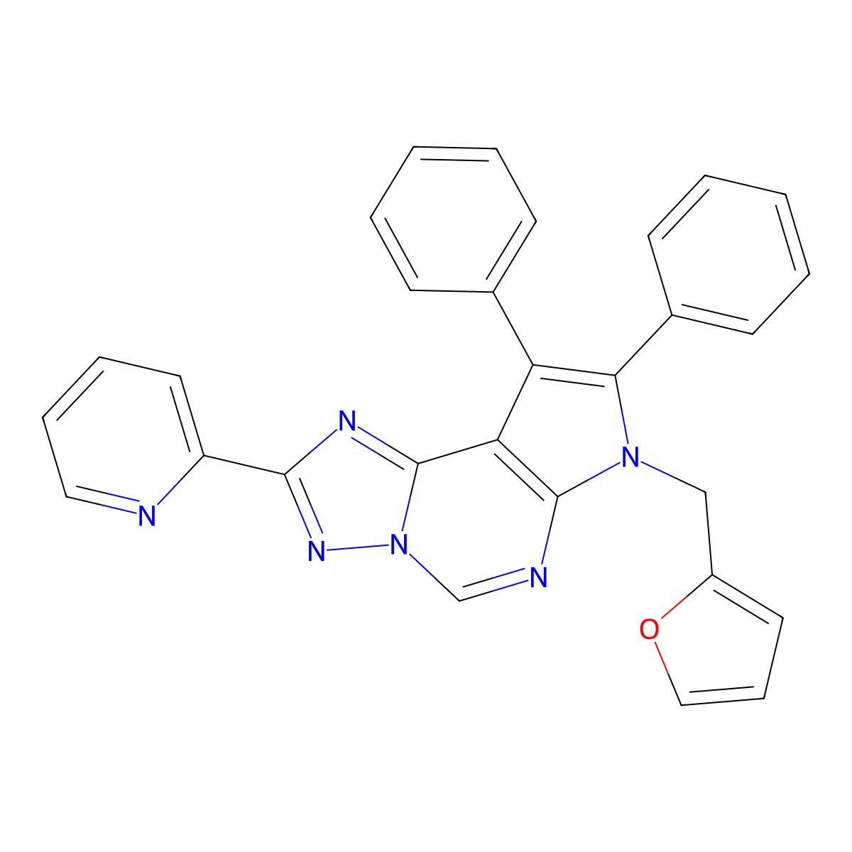 7-(furan-2-ylmethyl)-8,9-diphenyl-2-(pyridin-2-yl)-7H-pyrrolo[3,2-e][1,2,4]triazolo[1,5-c]pyrimidine molecular structure, CAS 579442-74-3