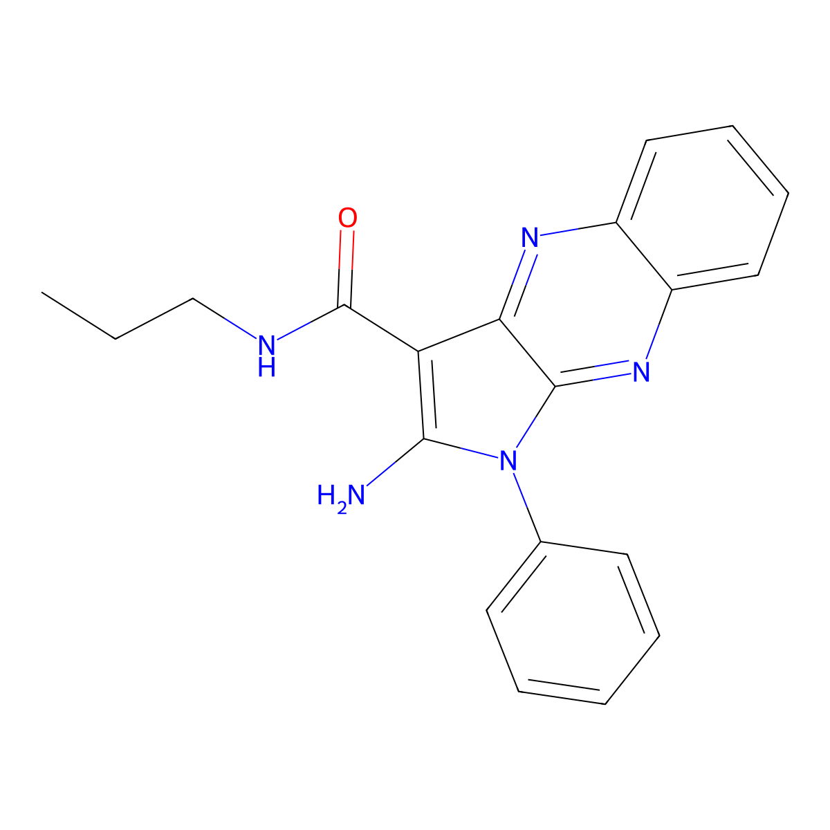 2-amino-1-phenyl-N-propyl-1H-pyrrolo[2,3-b]quinoxaline-3-carboxamide molecular structure, CAS 579442-78-7