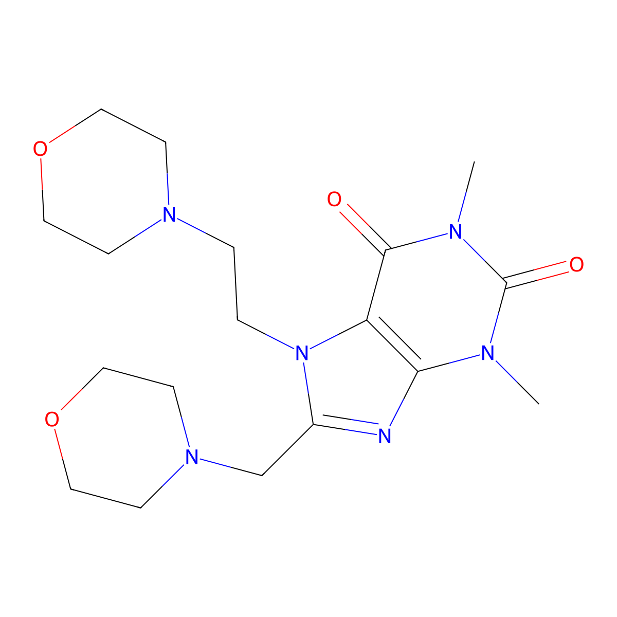 1,3-Dimethyl-7-(2-morpholin-4-ylethyl)-8-(morpholin-4-ylmethyl)purine-2,6-dione molecular structure, CAS 579443-23-5