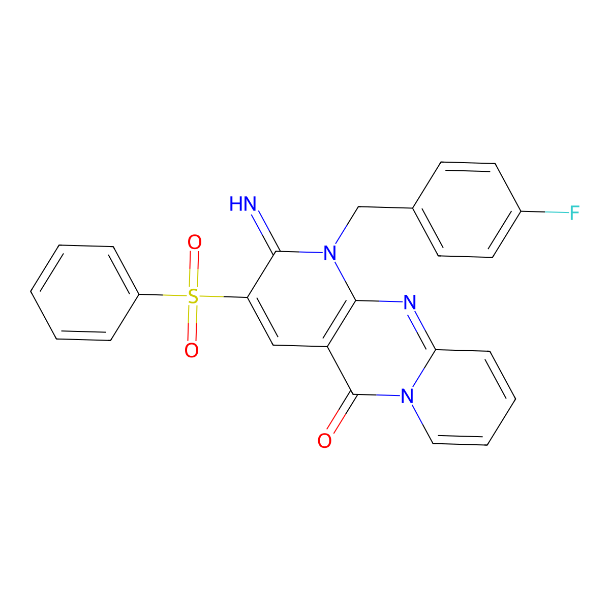 5-(Benzenesulfonyl)-7-[(4-fluorophenyl)methyl]-6-imino-1,7,9-triazatricyclo[8.4.0.0^{3,8}]tetradeca-3(8),4,9,11,13-pentaen-2-one molecular structure, CAS 579443-37-1