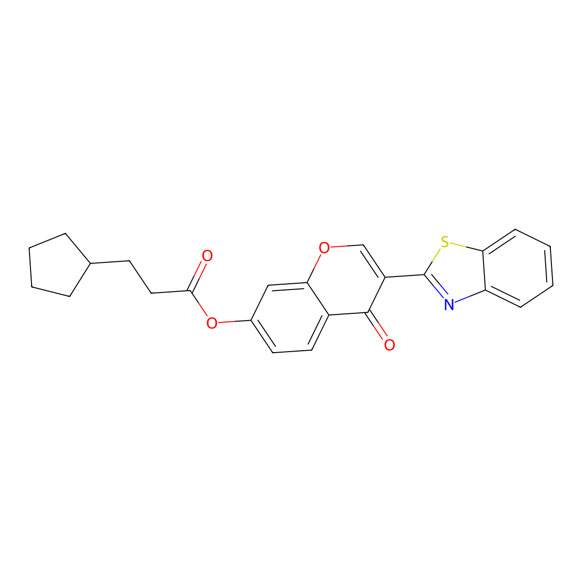 3-(benzo[d]thiazol-2-yl)-4-oxo-4H-chromen-7-yl 3-cyclopentylpropanoate molecular structure, CAS 579443-39-3