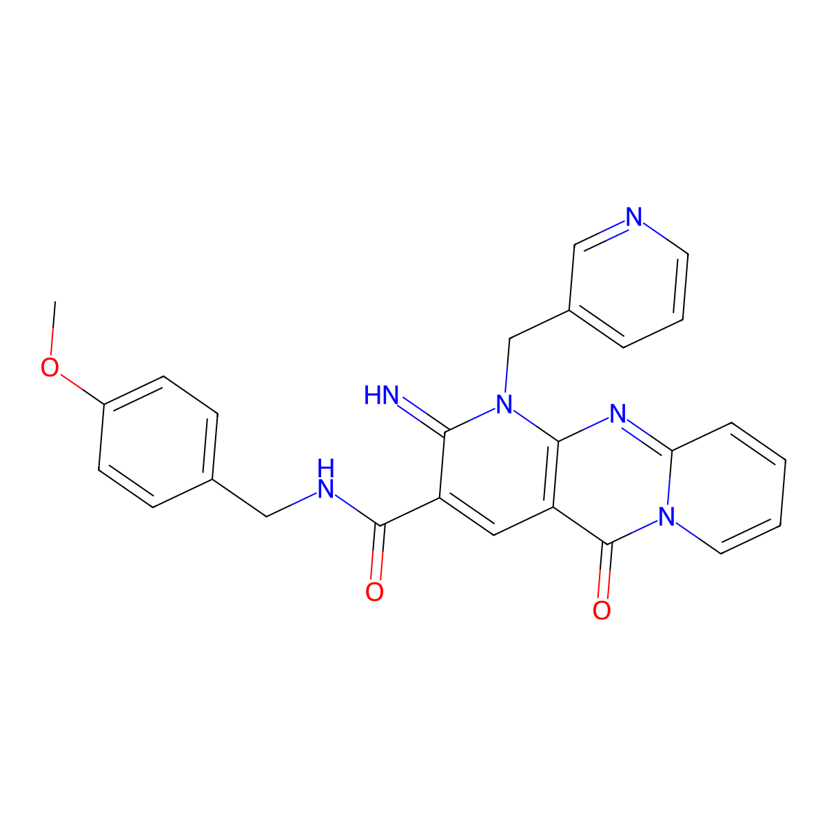 6-imino-N-[(4-methoxyphenyl)methyl]-2-oxo-7-(pyridin-3-ylmethyl)-1,7,9-triazatricyclo[8.4.0.03,8]tetradeca-3(8),4,9,11,13-pentaene-5-carboxamide molecular structure, CAS 579443-44-0