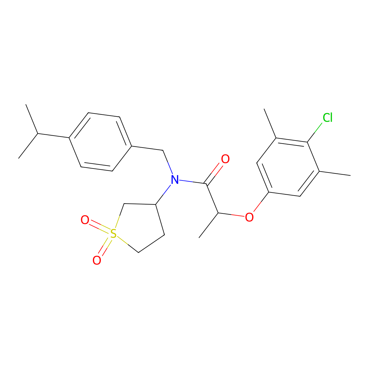 2-(4-chloro-3,5-dimethylphenoxy)-N-(1,1-dioxidotetrahydrothiophen-3-yl)-N-[4-(propan-2-yl)benzyl]propanamide molecular structure, CAS 579443-55-3