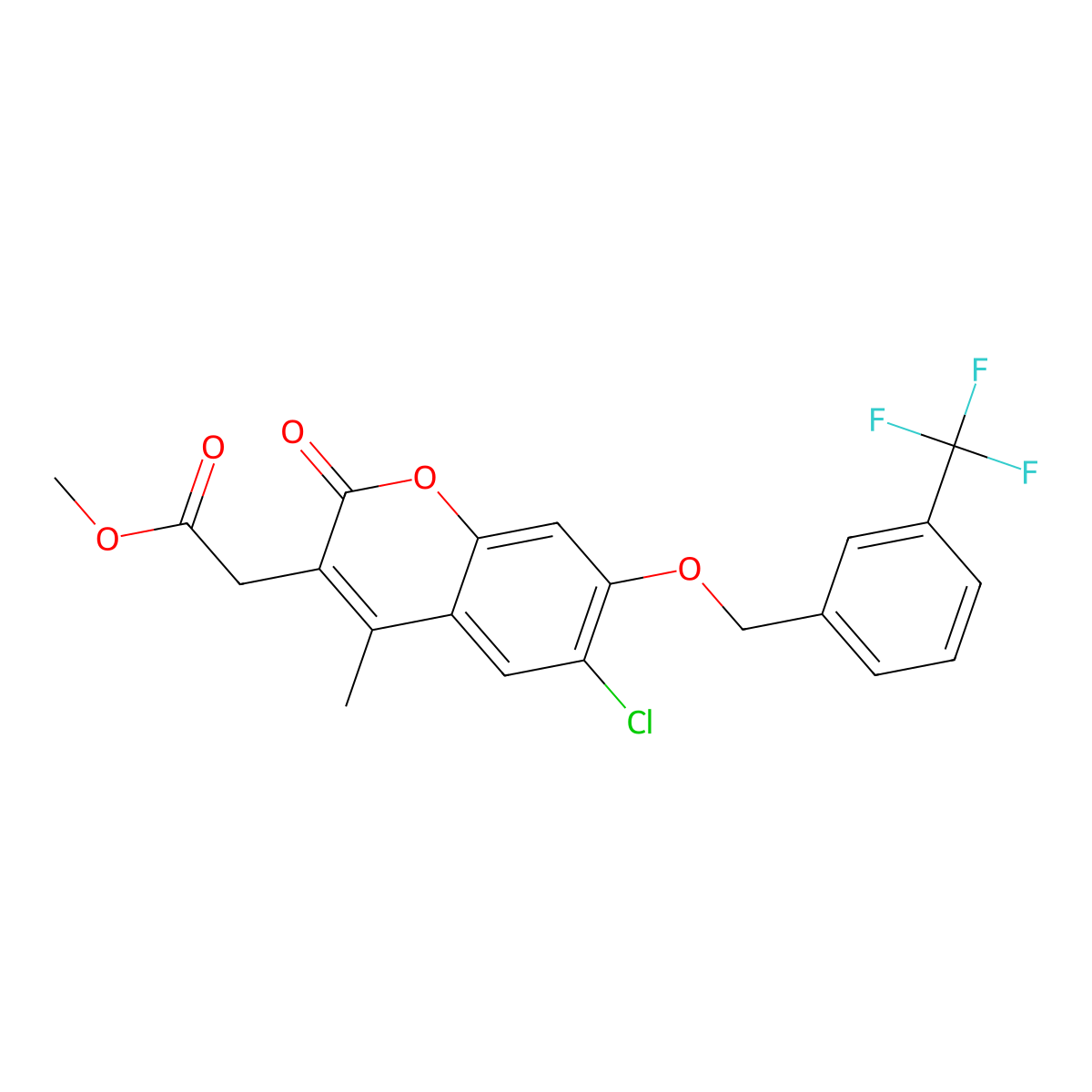 methyl (6-chloro-4-methyl-2-oxo-7-{[3-(trifluoromethyl)benzyl]oxy}-2H-chromen-3-yl)acetate molecular structure, CAS 579443-69-9