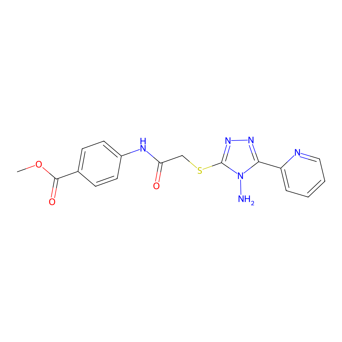 Methyl 4-[2-(4-amino-5-(2-pyridyl)-1,2,4-triazol-3-ylthio)acetylamino]benzoate molecular structure, CAS 579444-10-3
