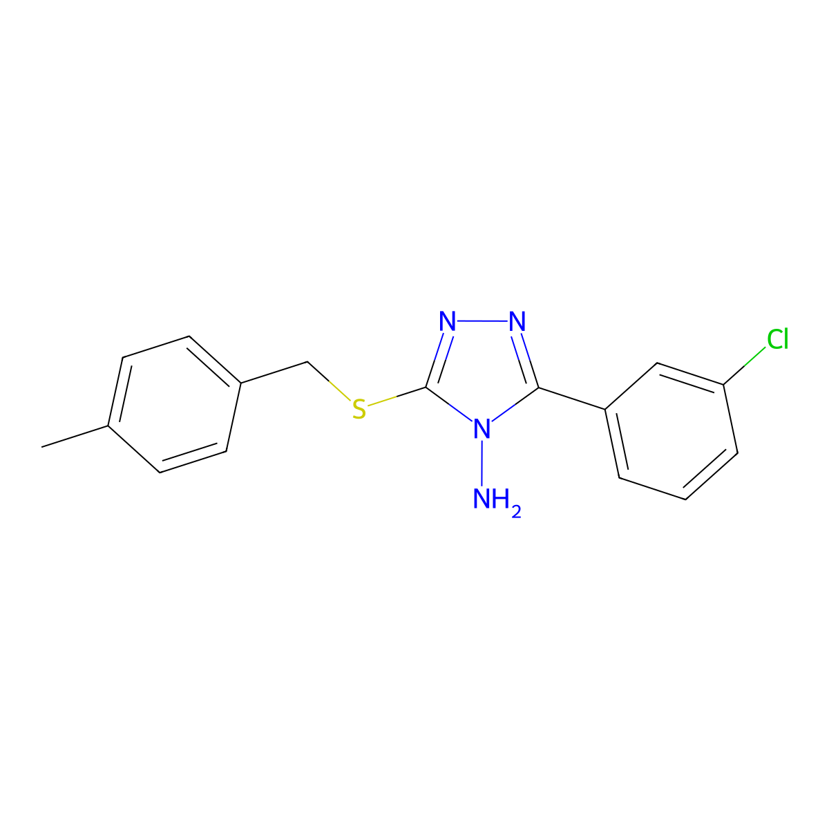5-(3-Chlorophenyl)-3-[(4-methylphenyl)methylthio]-1,2,4-triazole-4-ylamine molecular structure, CAS 579444-19-2
