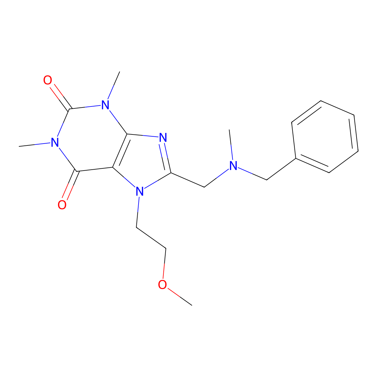 8-{[benzyl(methyl)amino]methyl}-7-(2-methoxyethyl)-1,3-dimethyl-3,7-dihydro-1H-purine-2,6-dione molecular structure, CAS 579444-24-9