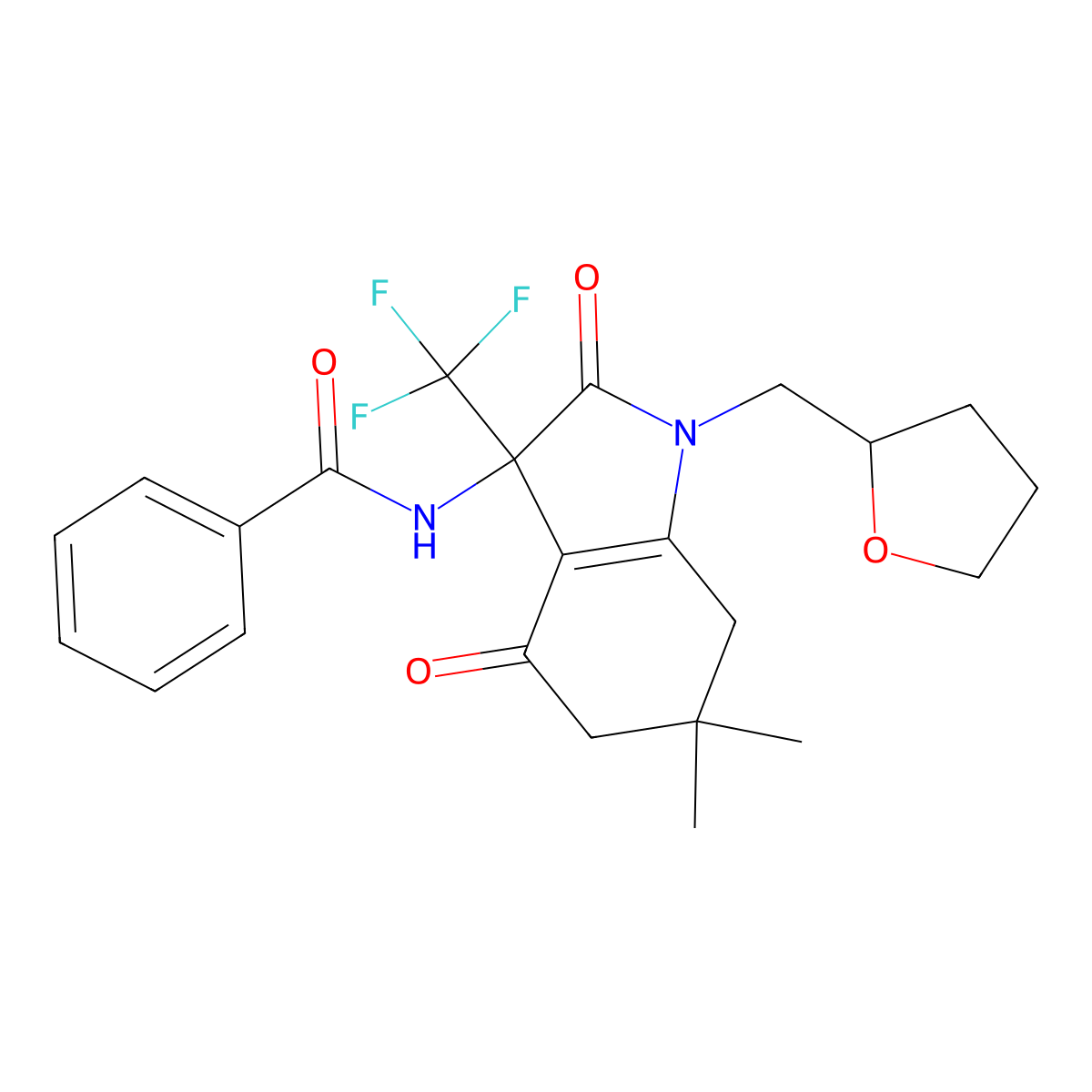 N-[6,6-dimethyl-2,4-dioxo-1-(oxolan-2-ylmethyl)-3-(trifluoromethyl)-5,7-dihydroindol-3-yl]benzamide molecular structure, CAS 579446-05-2