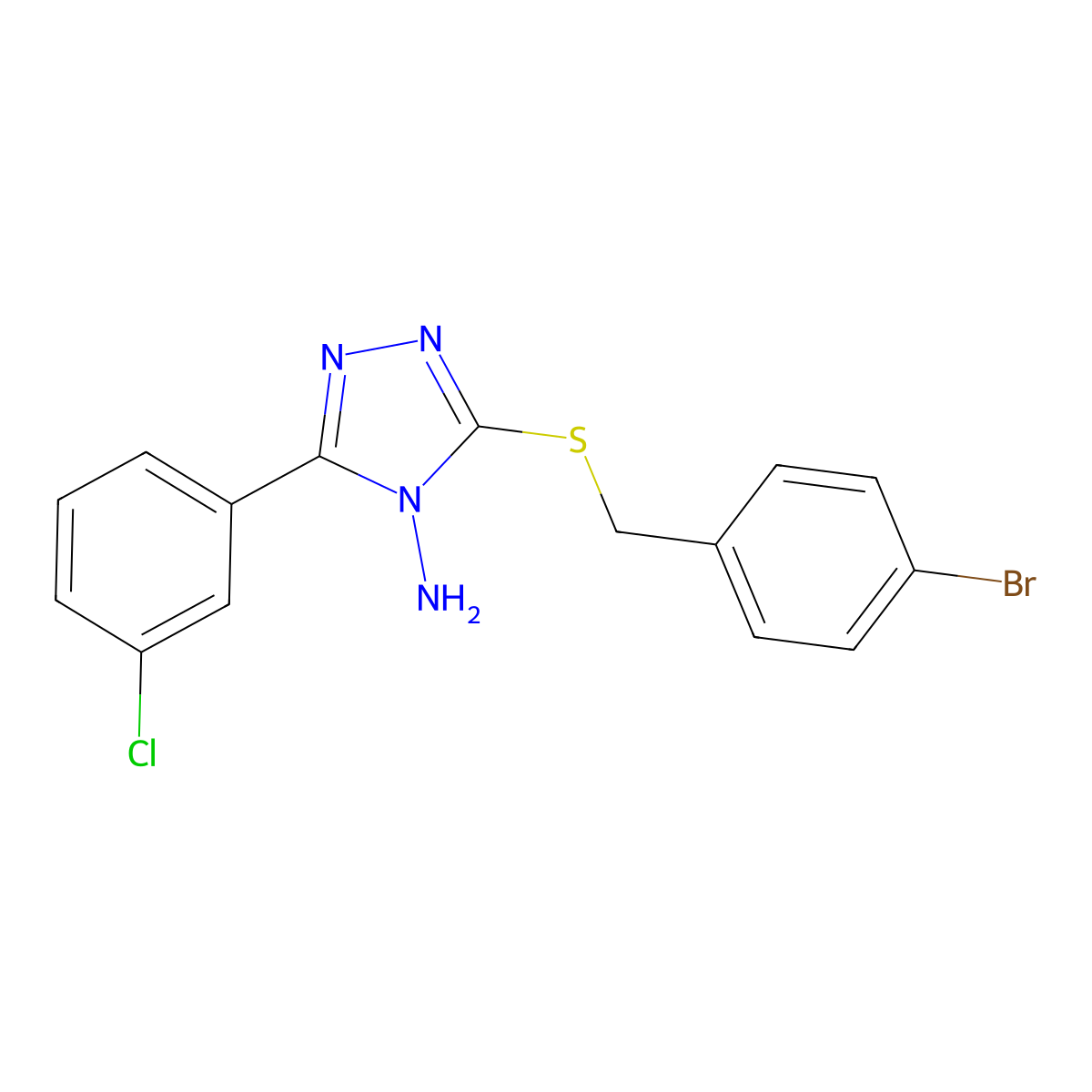 3-[(4-Bromophenyl)methylthio]-5-(3-chlorophenyl)-1,2,4-triazole-4-ylamine molecular structure, CAS 579446-21-2