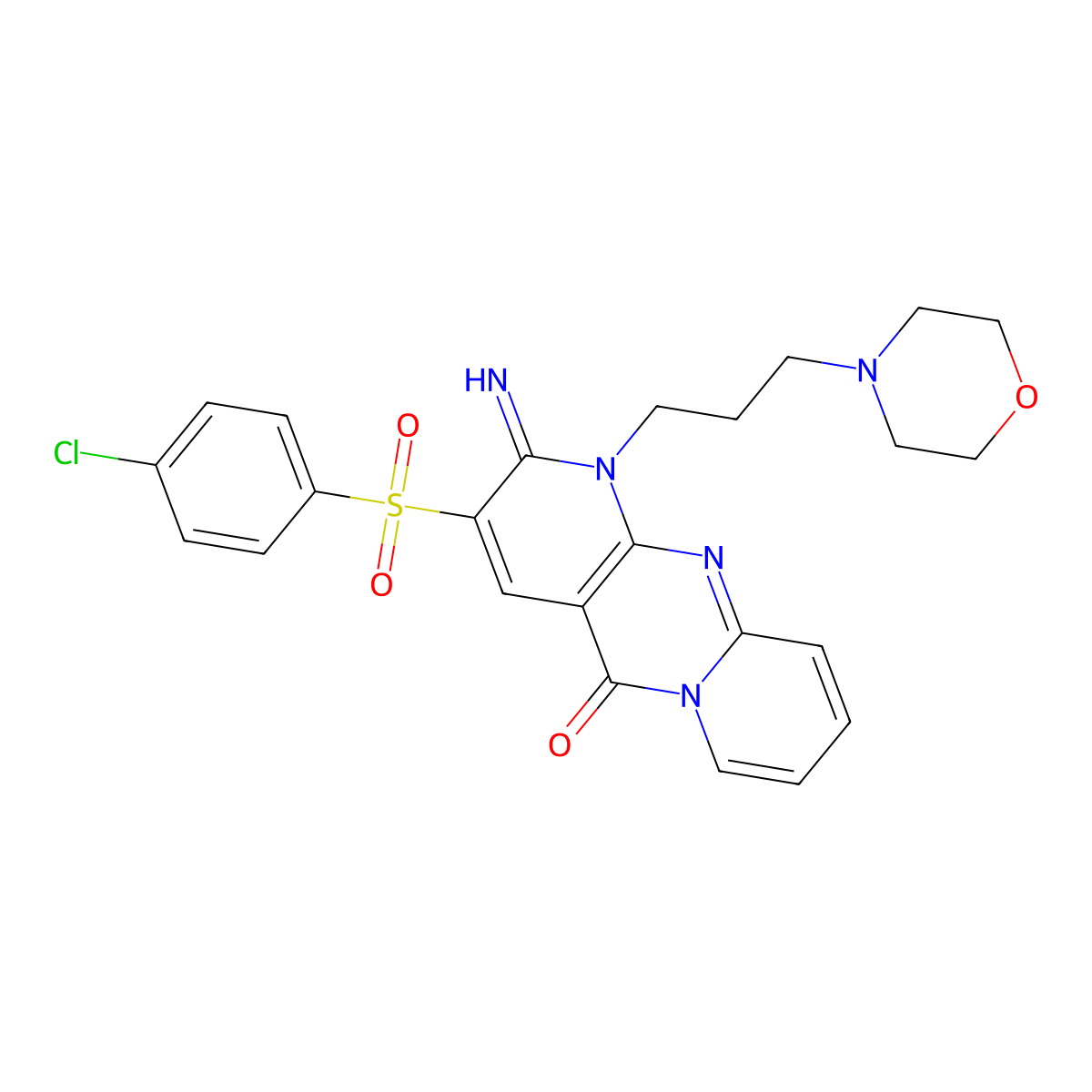 3-[(4-Chlorophenyl)sulfonyl]-2-imino-1-(3-morpholin-4-ylpropyl)-1,6-dihydropyr idino[1,2-a]pyridino[2,3-d]pyrimidin-5-one molecular structure, CAS 579446-39-2