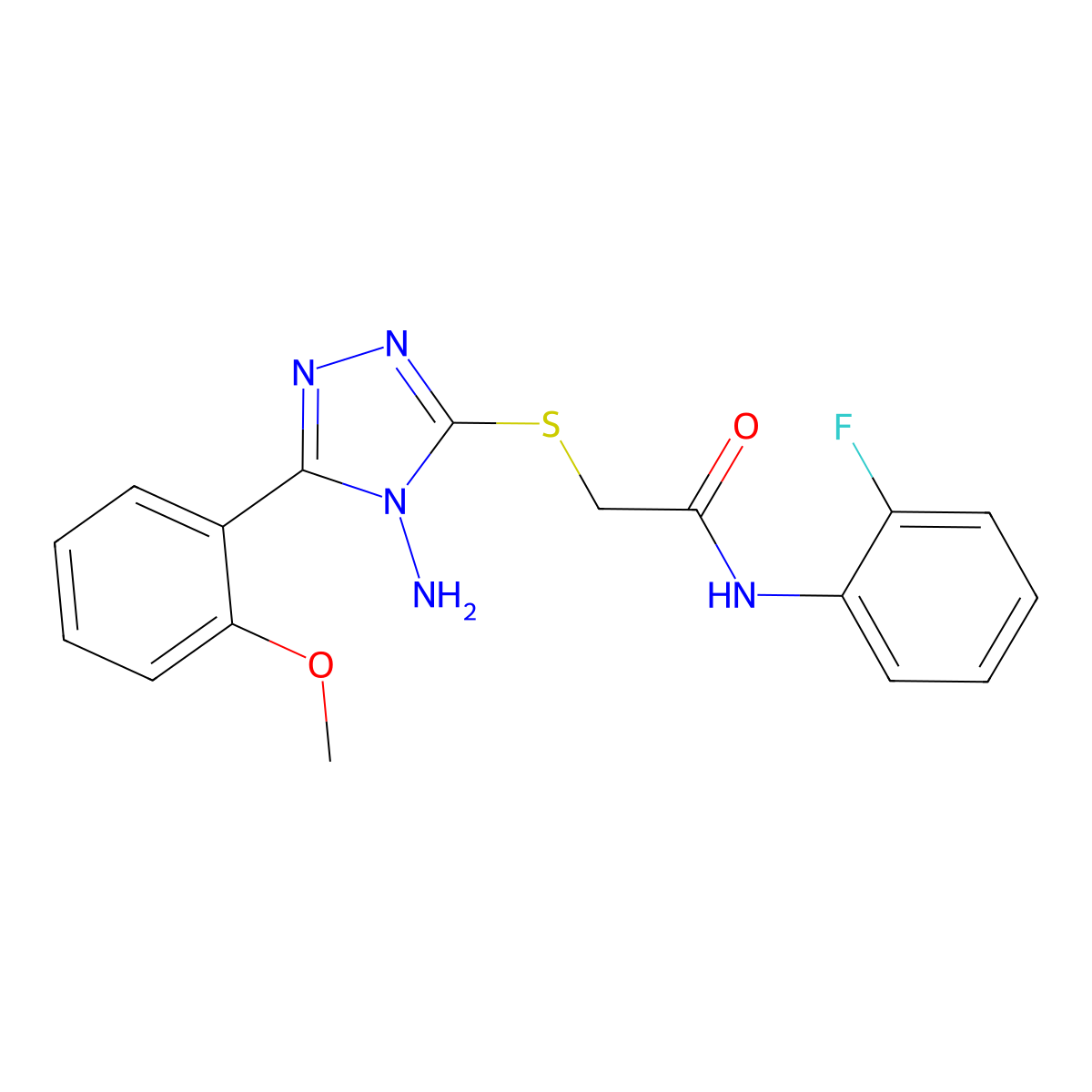 2-((4-amino-5-(2-methoxyphenyl)-4H-1,2,4-triazol-3-yl)thio)-N-(2-fluorophenyl)acetamide molecular structure, CAS 579446-51-8