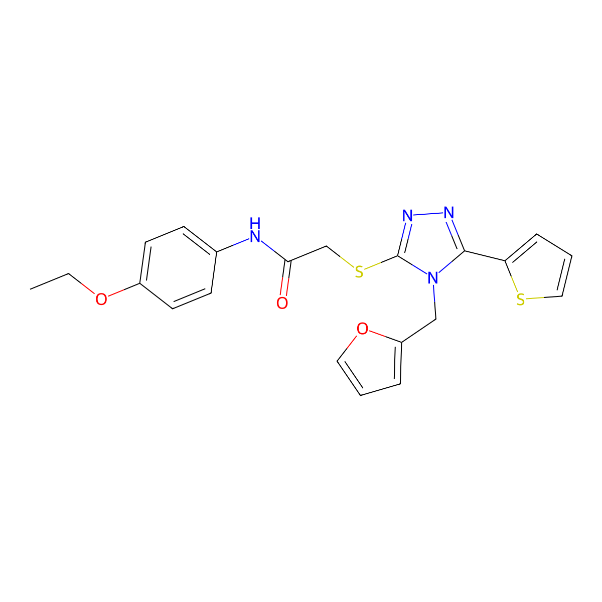 N-(4-ethoxyphenyl)-2-[[4-(furan-2-ylmethyl)-5-thiophen-2-yl-1,2,4-triazol-3-yl]sulfanyl]acetamide molecular structure, CAS 579446-52-9