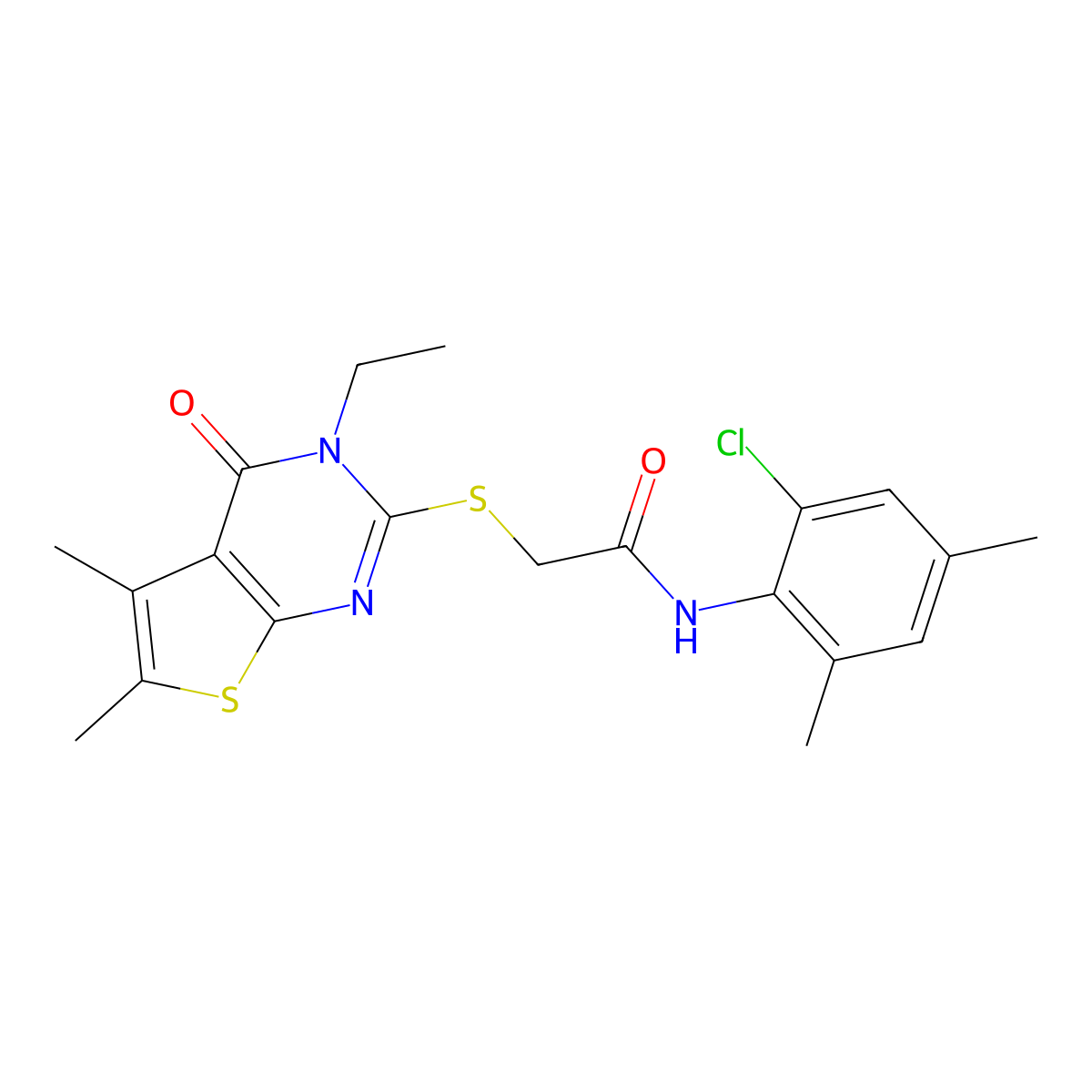N-(2-Chloro-4,6-dimethylphenyl)-2-[(3-ethyl-5,6-dimethyl-4-oxo-3,4-dihydrothieno[2,3-D]pyrimidin-2-YL)sulfanyl]acetamide molecular structure, CAS 579446-87-0