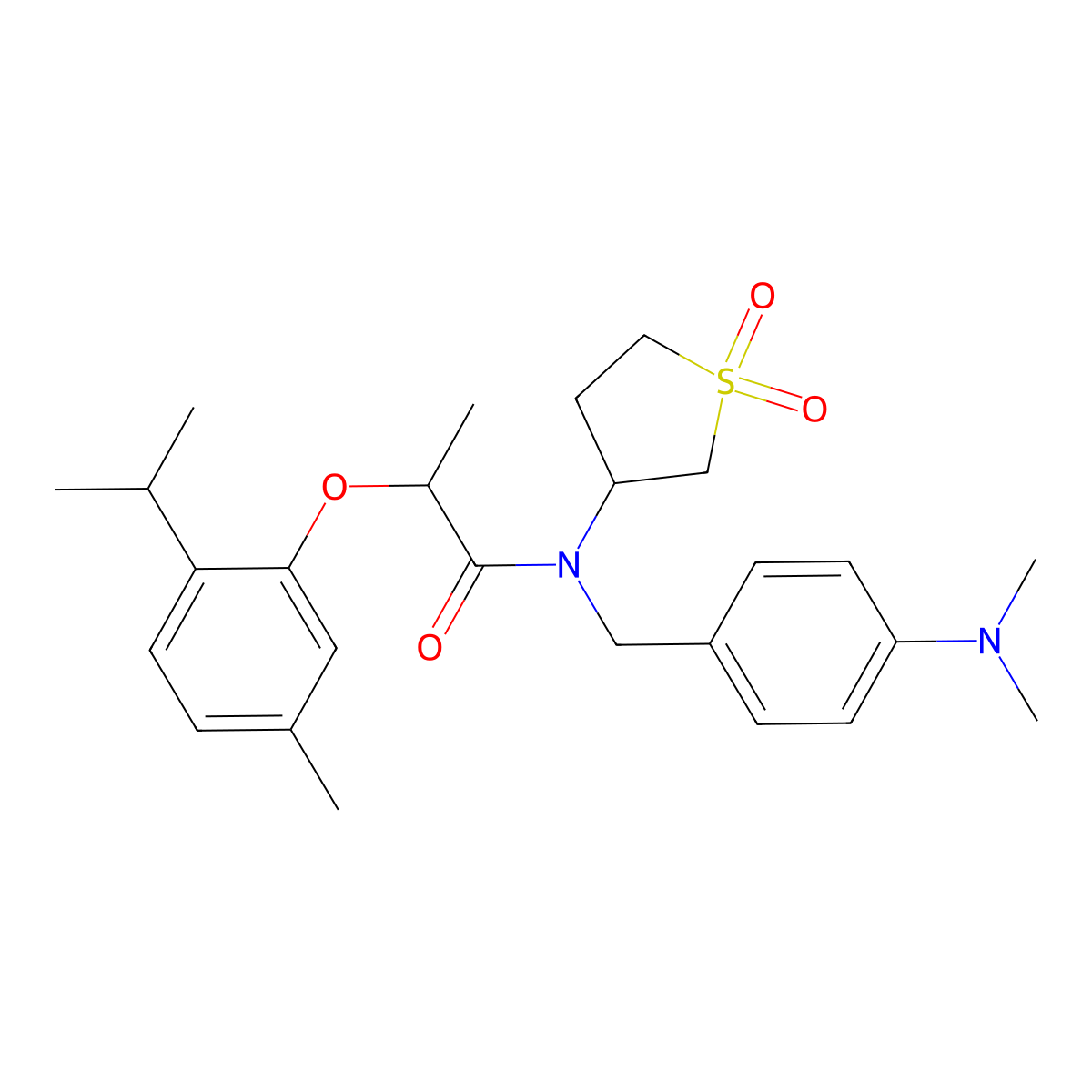 N-[4-(dimethylamino)benzyl]-N-(1,1-dioxidotetrahydrothiophen-3-yl)-2-[5-methyl-2-(propan-2-yl)phenoxy]propanamide molecular structure, CAS 579446-94-9