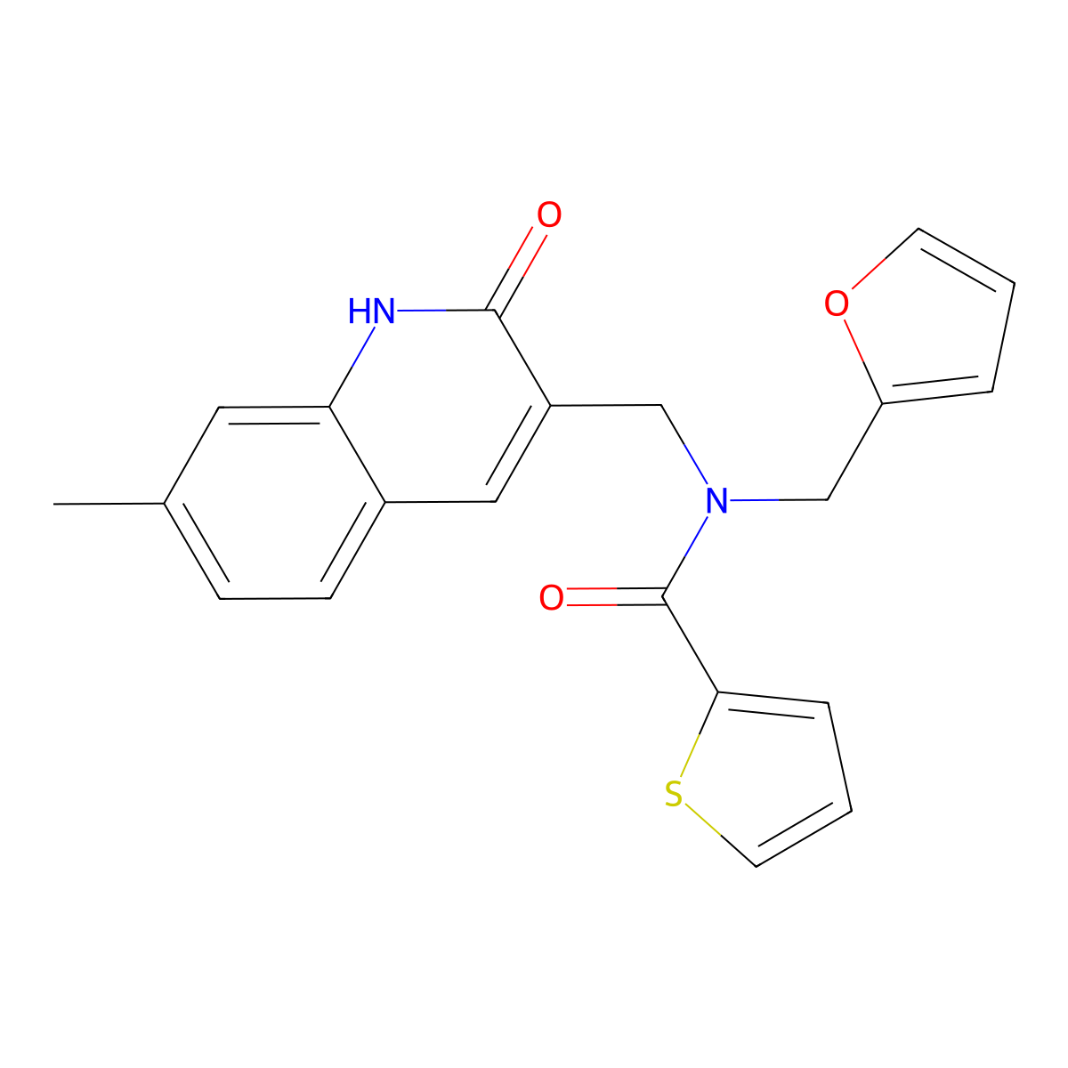 N-(furan-2-ylmethyl)-N-[(7-methyl-2-oxo-1H-quinolin-3-yl)methyl]thiophene-2-carboxamide molecular structure, CAS 579447-30-6