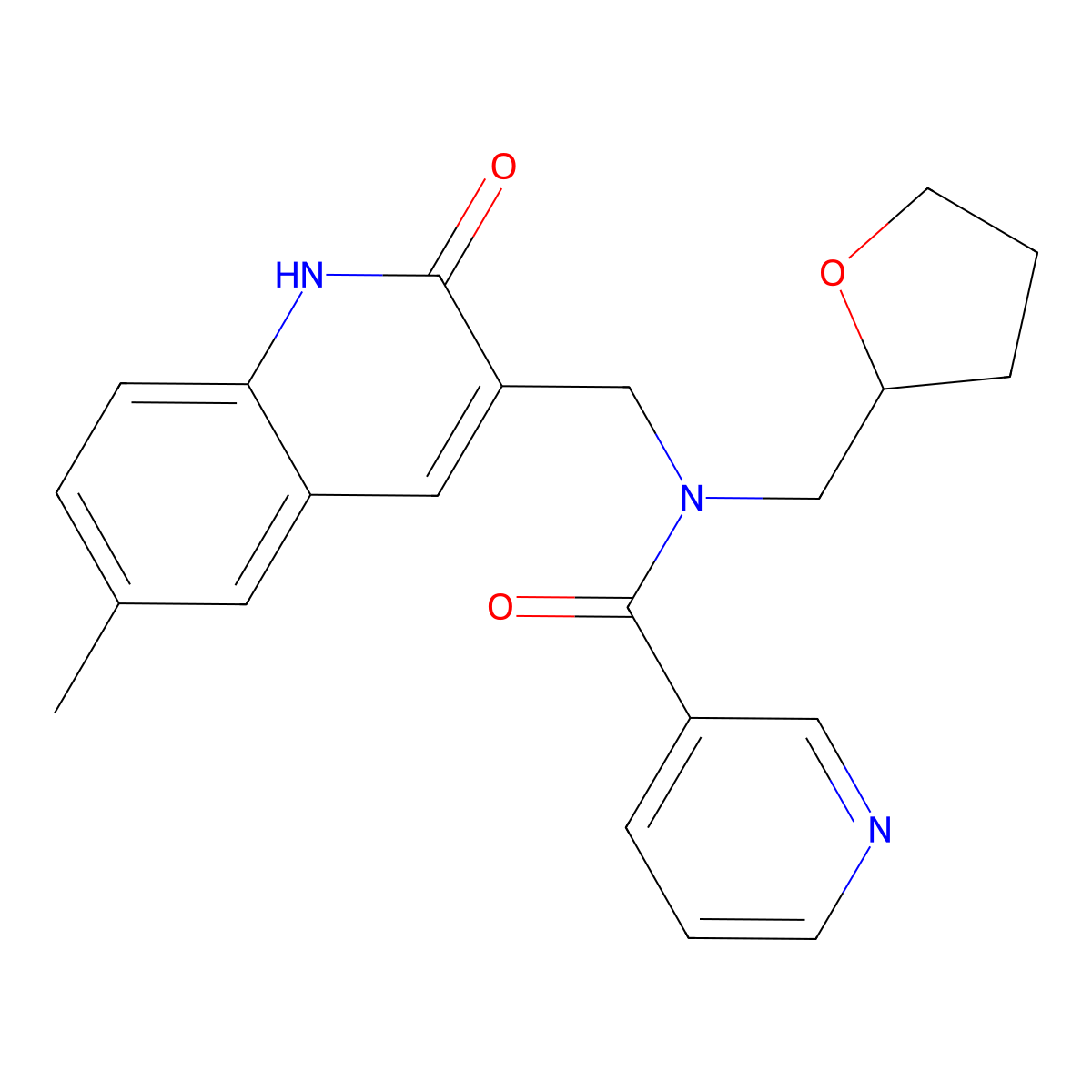 N-[(6-methyl-2-oxo-1H-quinolin-3-yl)methyl]-N-(oxolan-2-ylmethyl)pyridine-3-carboxamide molecular structure, CAS 579448-80-9