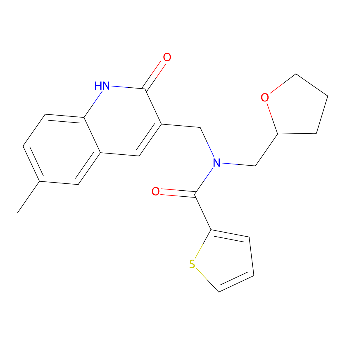 N-[(6-methyl-2-oxo-1H-quinolin-3-yl)methyl]-N-(oxolan-2-ylmethyl)thiophene-2-carboxamide molecular structure, CAS 579448-85-4