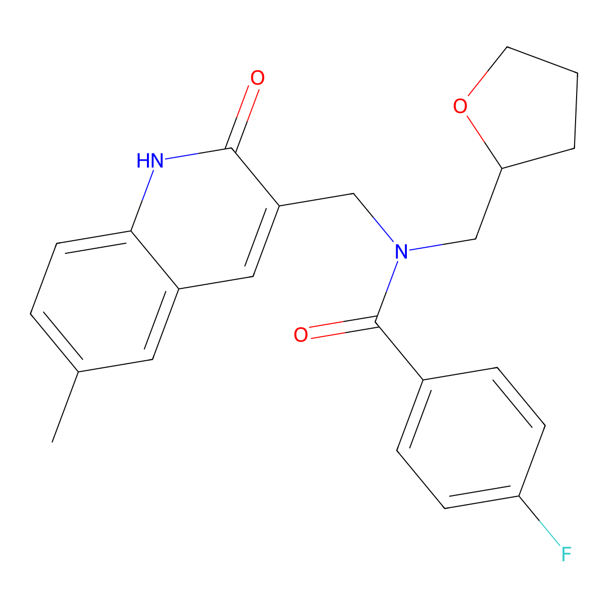 4-fluoro-N-[(6-methyl-2-oxo-1H-quinolin-3-yl)methyl]-N-(oxolan-2-ylmethyl)benzamide molecular structure, CAS 579448-92-3