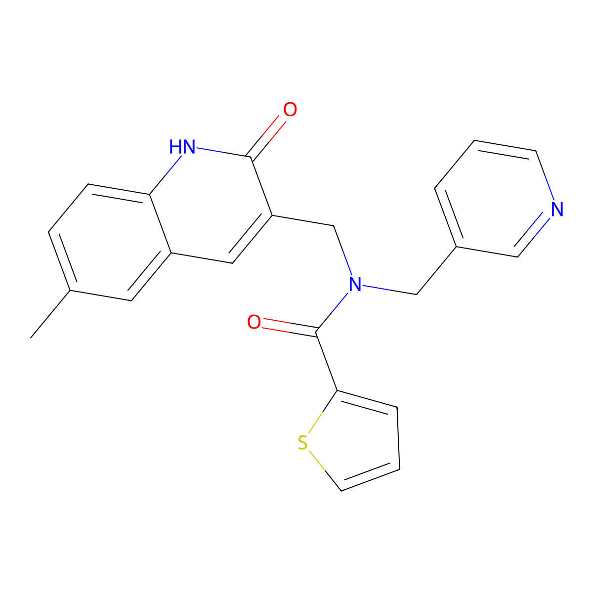N-[(6-methyl-2-oxo-1H-quinolin-3-yl)methyl]-N-(pyridin-3-ylmethyl)thiophene-2-carboxamide molecular structure, CAS 579449-22-2