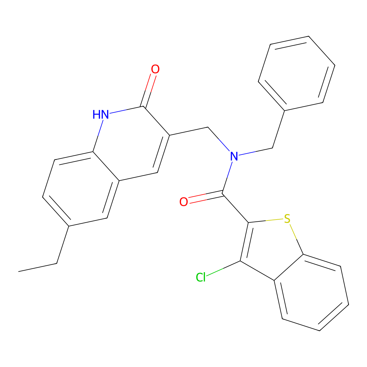 N-benzyl-3-chloro-N-[(6-ethyl-2-oxo-1H-quinolin-3-yl)methyl]-1-benzothiophene-2-carboxamide molecular structure, CAS 579450-44-5