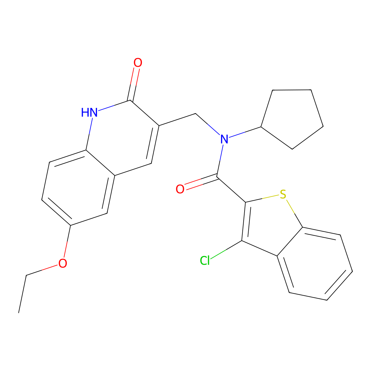 3-chloro-N-cyclopentyl-N-[(6-ethoxy-2-oxo-1H-quinolin-3-yl)methyl]-1-benzothiophene-2-carboxamide molecular structure, CAS 579458-51-8