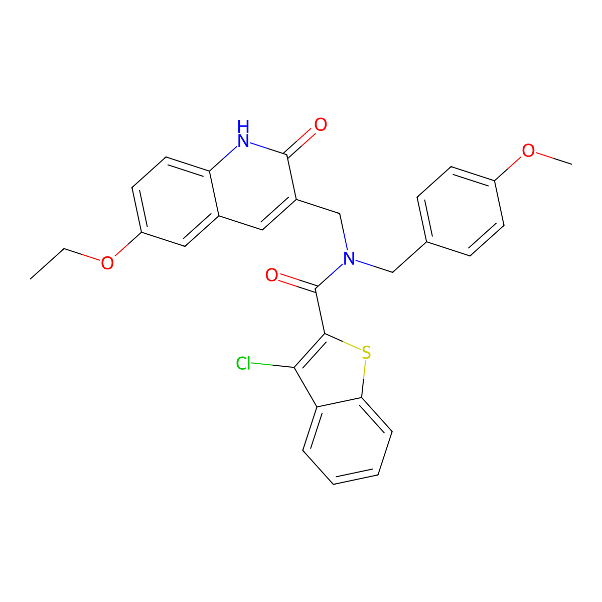 3-chloro-N-[(6-ethoxy-2-oxo-1H-quinolin-3-yl)methyl]-N-[(4-methoxyphenyl)methyl]-1-benzothiophene-2-carboxamide molecular structure, CAS 579459-04-4