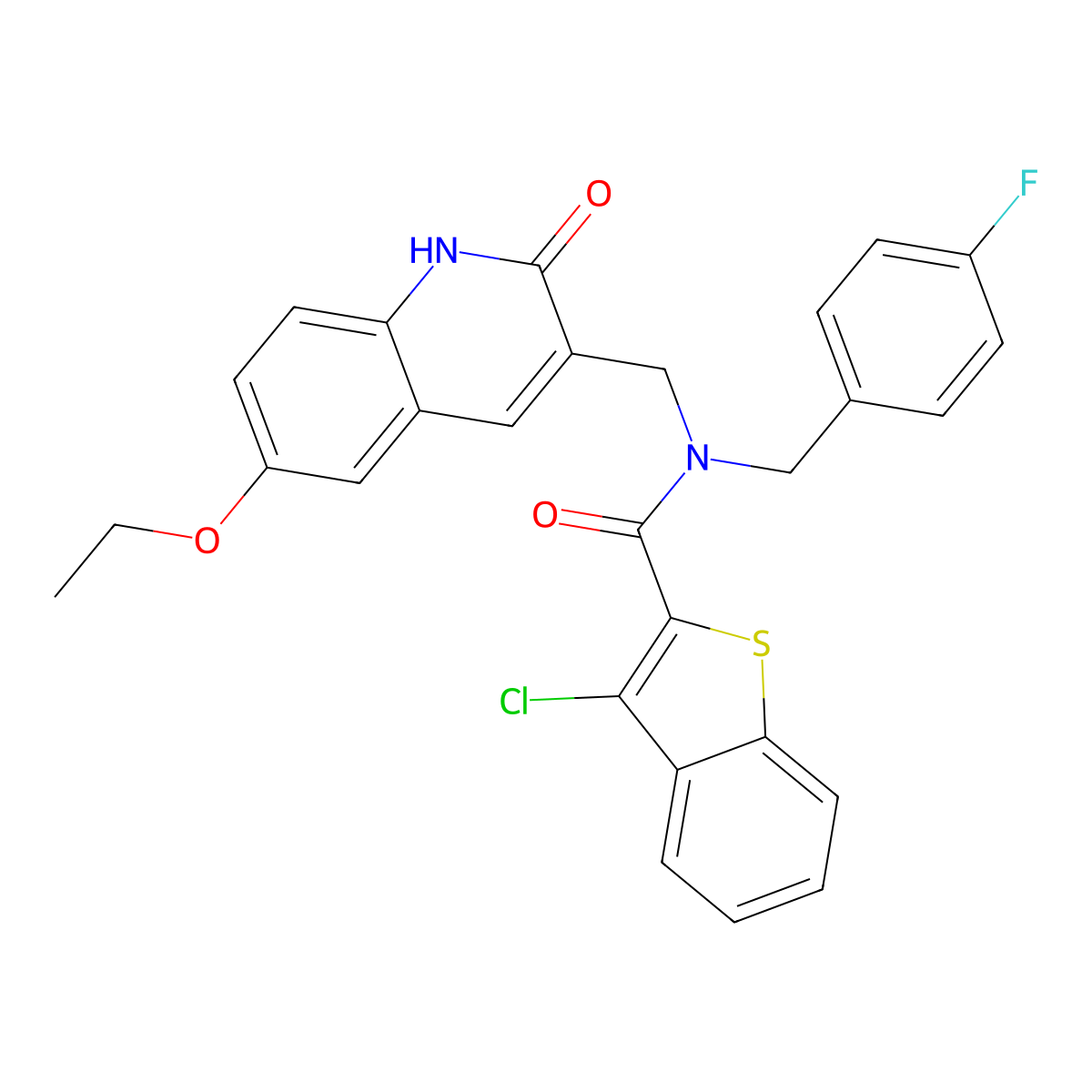 3-chloro-N-[(6-ethoxy-2-oxo-1H-quinolin-3-yl)methyl]-N-[(4-fluorophenyl)methyl]-1-benzothiophene-2-carboxamide molecular structure, CAS 579459-19-1