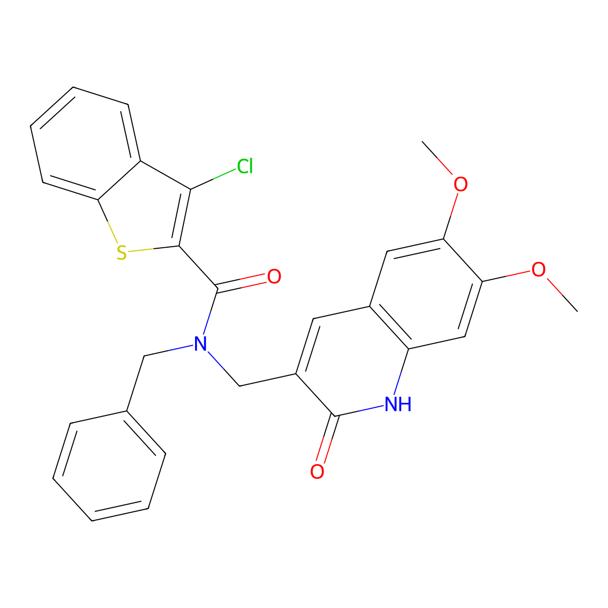 N-benzyl-3-chloro-N-[(6,7-dimethoxy-2-oxo-1H-quinolin-3-yl)methyl]-1-benzothiophene-2-carboxamide molecular structure, CAS 579459-75-9