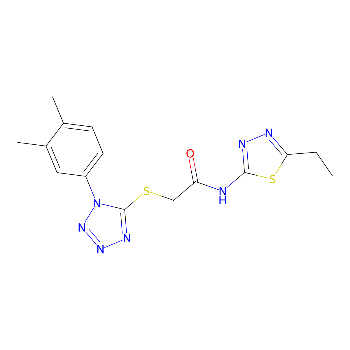 2-[1-(3,4-dimethylphenyl)tetrazol-5-yl]sulfanyl-N-(5-ethyl-1,3,4-thiadiazol-2-yl)acetamide molecular structure, CAS 579471-06-0