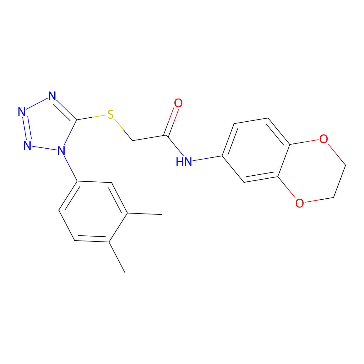 N-(2,3-dihydro-1,4-benzodioxin-6-yl)-2-[1-(3,4-dimethylphenyl)tetrazol-5-yl]sulfanylacetamide molecular structure, CAS 579471-13-9