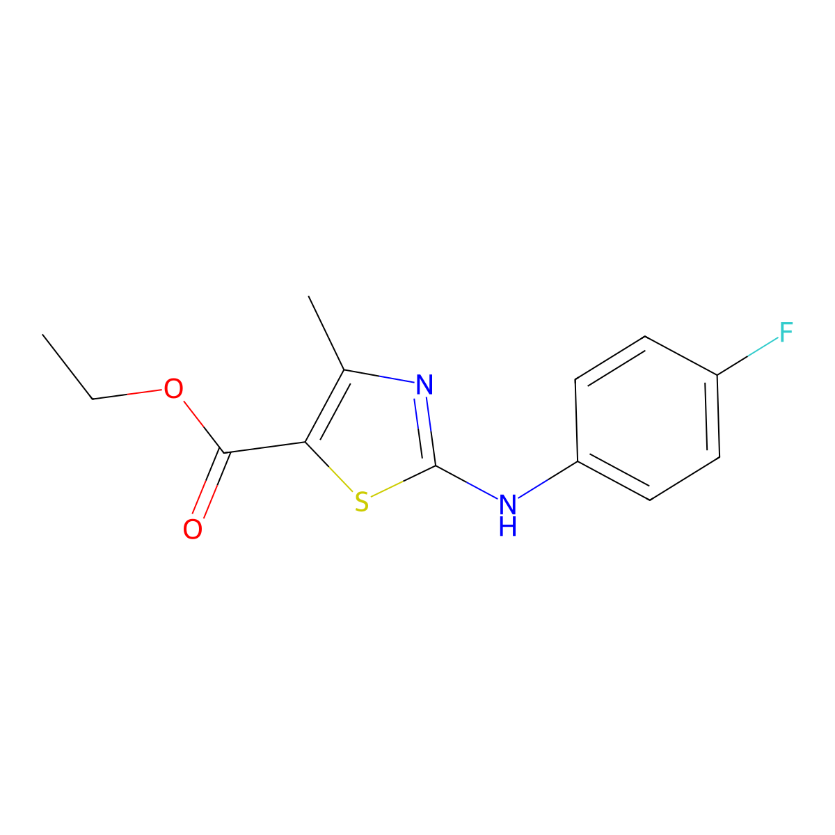 Ethyl 2-((4-fluorophenyl)amino)-4-methylthiazole-5-carboxylate molecular structure, CAS 579495-21-9