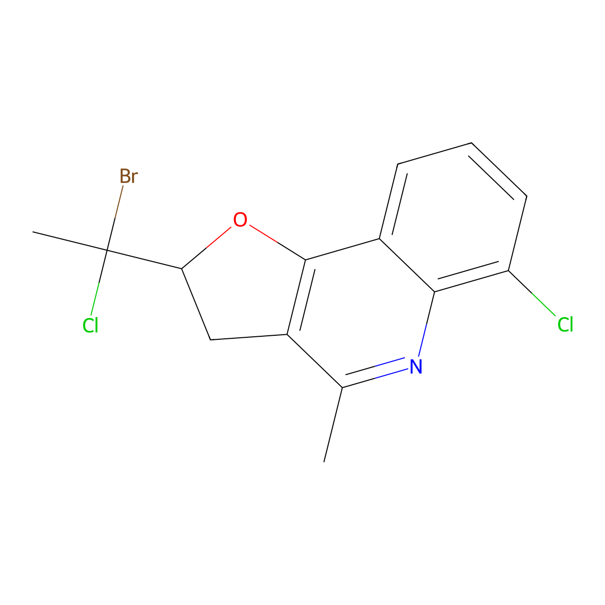 2-(1-Bromo-1-chloroethyl)-6-chloro-4-methyl-2,3-dihydrofuro[3,2-c]quinoline molecular structure, CAS 5795-30-2