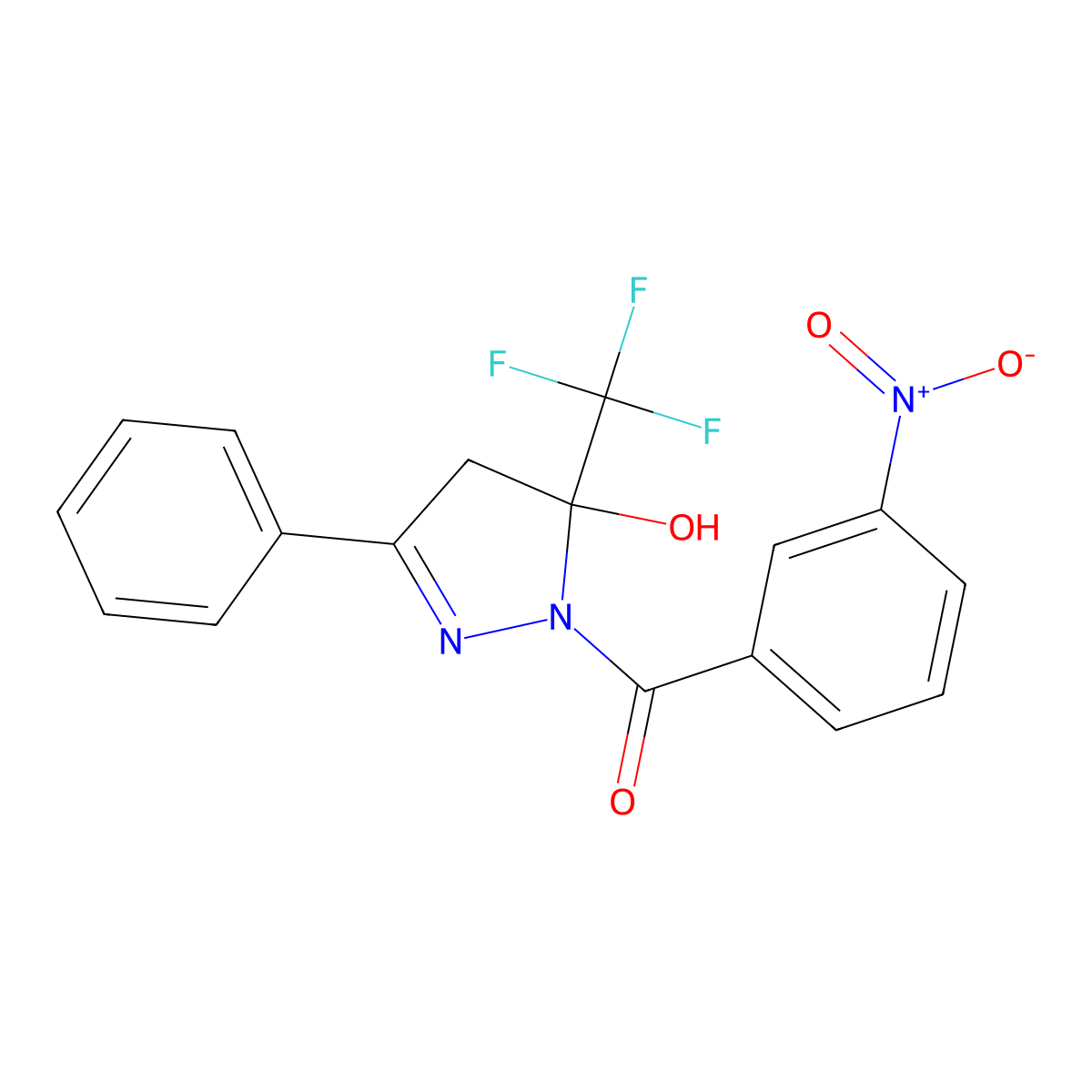 [5-hydroxy-3-phenyl-5-(trifluoromethyl)-4H-pyrazol-1-yl]-(3-nitrophenyl)methanone molecular structure, CAS 5795-34-6