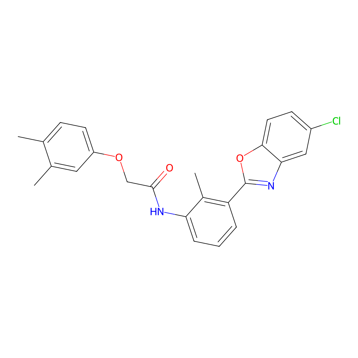N-[3-(5-chloro-1,3-benzoxazol-2-yl)-2-methylphenyl]-2-(3,4-dimethylphenoxy)acetamide molecular structure, CAS 5795-38-0