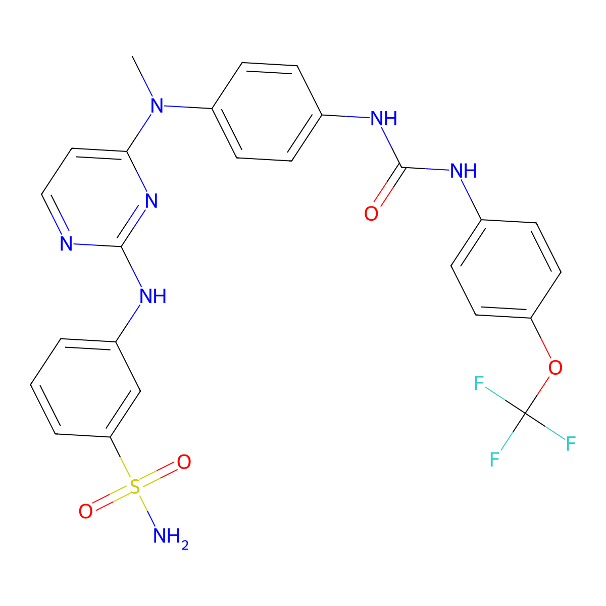 1-[4-[methyl-[2-[(3-Sulfamoylphenyl)amino]pyrimidin-4-Yl]amino]phenyl]-3-[4-(Trifluoromethyloxy)phenyl]urea molecular structure, CAS 579515-63-2