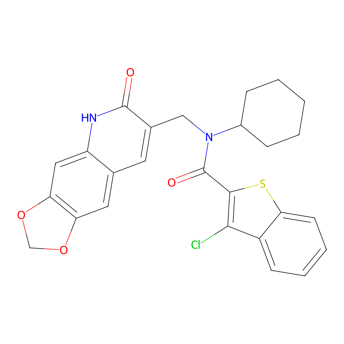 3-chloro-N-cyclohexyl-N-[(6-oxo-5H-[1,3]dioxolo[4,5-g]quinolin-7-yl)methyl]-1-benzothiophene-2-carboxamide molecular structure, CAS 579517-01-4
