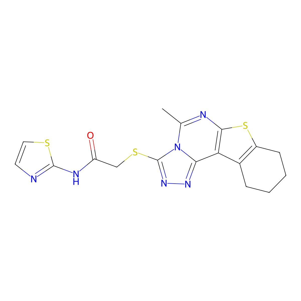 2-[(7-methyl-10-thia-3,4,6,8-tetrazatetracyclo[7.7.0.02,6.011,16]hexadeca-1(9),2,4,7,11(16)-pentaen-5-yl)sulfanyl]-N-(1,3-thiazol-2-yl)acetamide molecular structure, CAS 579522-18-2