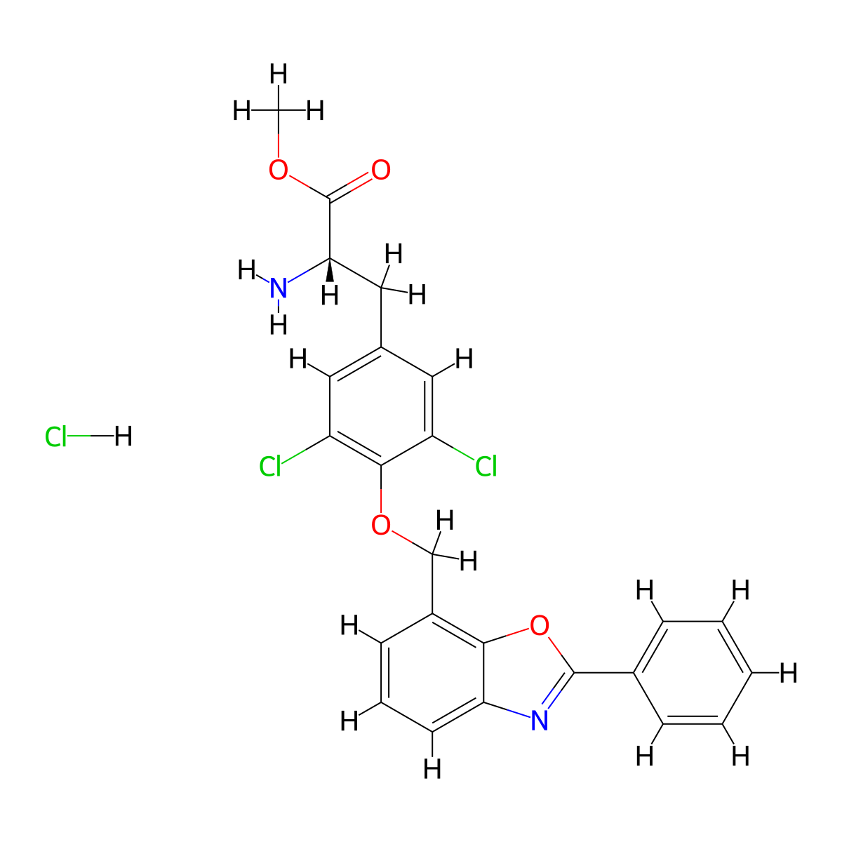 (S)-Methyl 2-amino-3-(3,5-dichloro-4-((2-phenylbenzo[d]oxazol-7-yl)methoxy)phenyl)propanoate hydrochloride molecular structure, CAS 579525-54-5