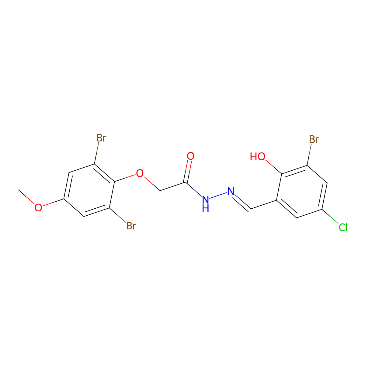 N-[(3-bromo-5-chloro-2-hydroxyphenyl)methylideneamino]-2-(2,6-dibromo-4-methoxyphenoxy)acetamide molecular structure, CAS 5796-75-8