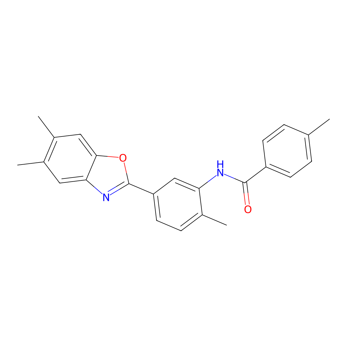N-[5-(5,6-dimethyl-1,3-benzoxazol-2-yl)-2-methylphenyl]-4-methylbenzamide molecular structure, CAS 5797-32-0
