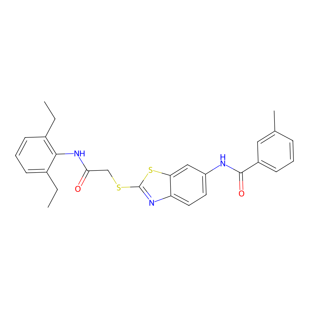 N-(2-{[2-(2,6-Diethylanilino)-2-oxoethyl]sulfanyl}-1,3-benzothiazol-6-yl)-3-methylbenzamide molecular structure, CAS 5798-57-2