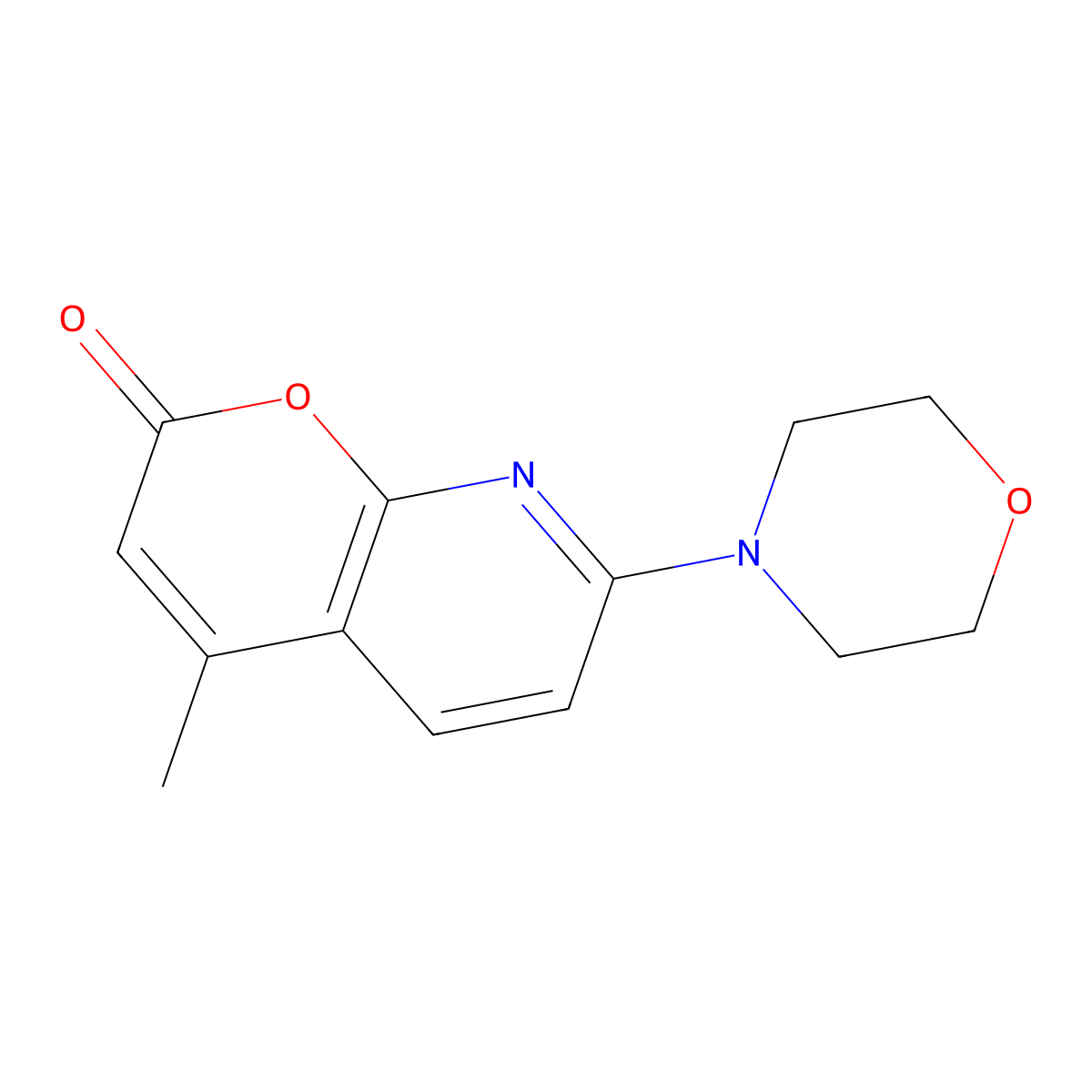 2H-Pyrano(2,3-b)pyridin-2-one, 4-methyl-7-(4-morpholinyl)- molecular structure, CAS 57980-07-1