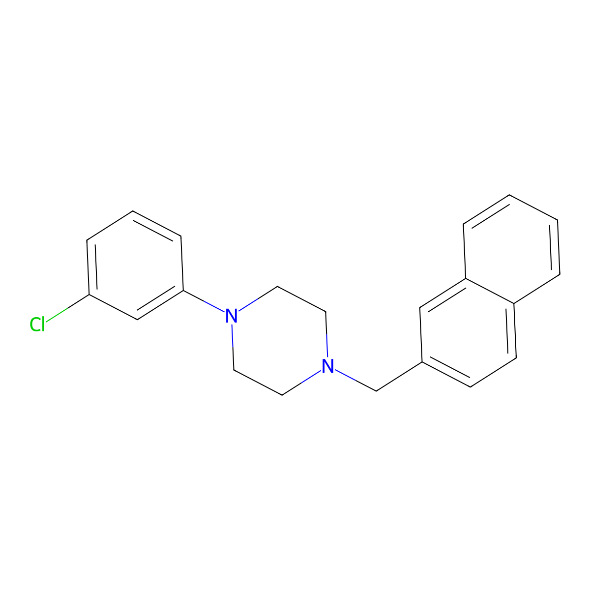Piperazine, 1-(3-chlorophenyl)-4-(2-naphthalenylmethyl)- molecular structure, CAS 57987-82-3