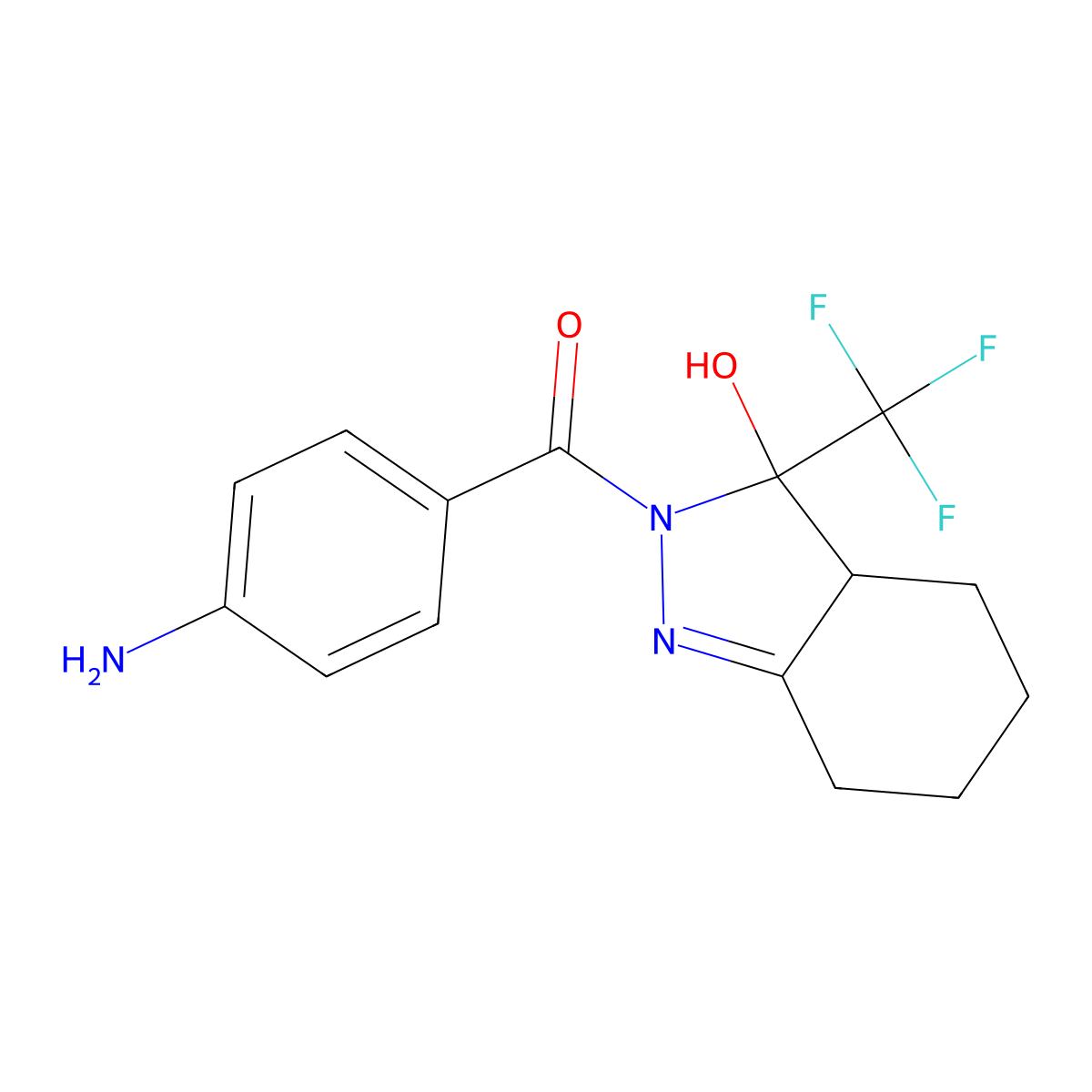 (4-aminophenyl)-[3-hydroxy-3-(trifluoromethyl)-4,5,6,7-tetrahydro-3aH-indazol-2-yl]methanone molecular structure, CAS 5799-50-8