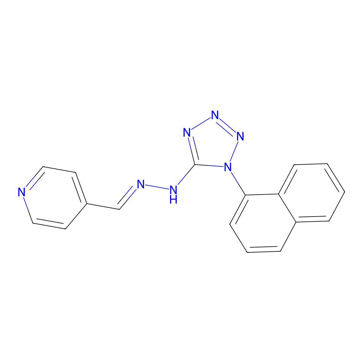 1-naphthalen-1-yl-N-(pyridin-4-ylmethylideneamino)tetrazol-5-amine molecular structure, CAS 5799-65-5