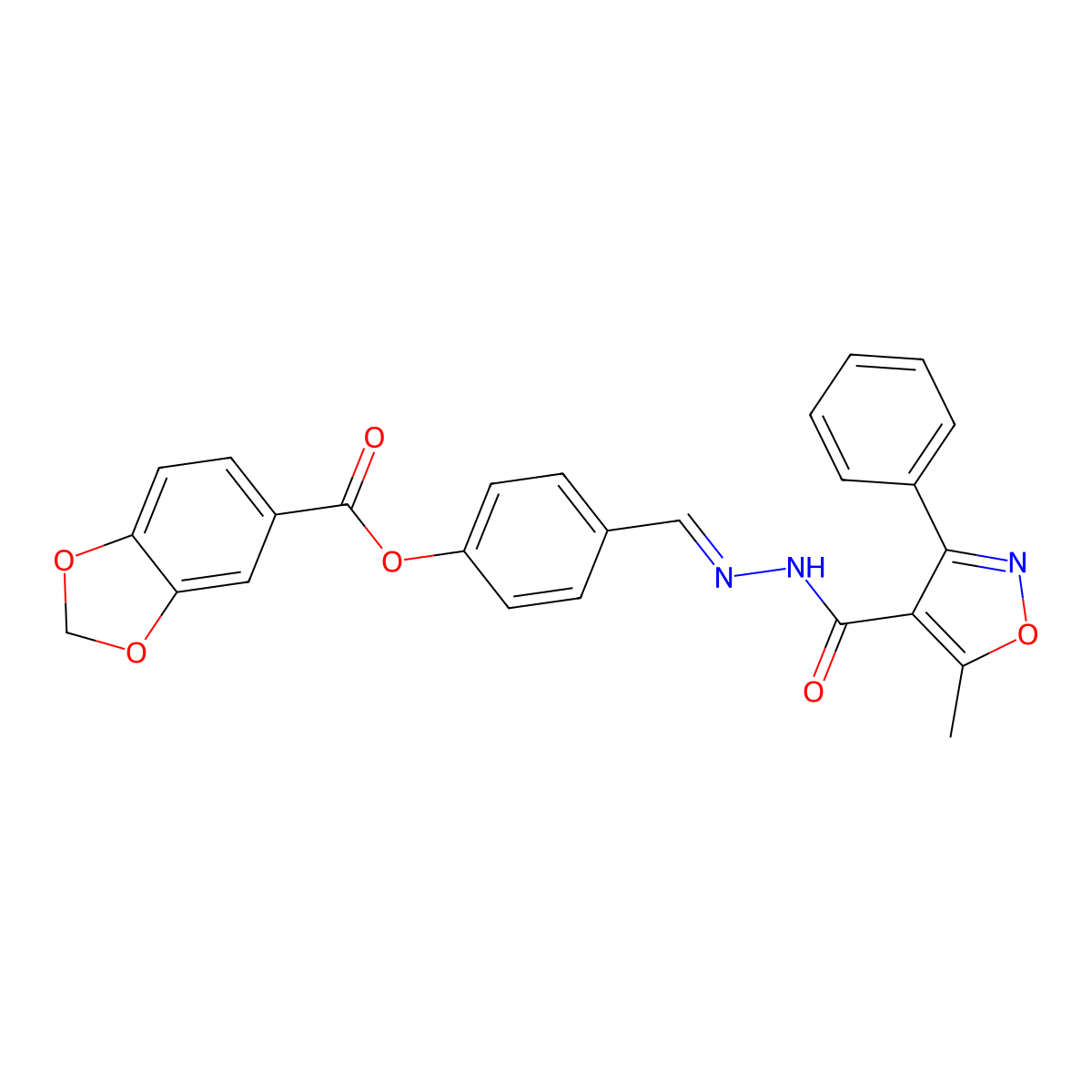 [4-[[(5-Methyl-3-phenyl-1,2-oxazole-4-carbonyl)hydrazinylidene]methyl]phenyl] 1,3-benzodioxole-5-carboxylate molecular structure, CAS 5799-78-0
